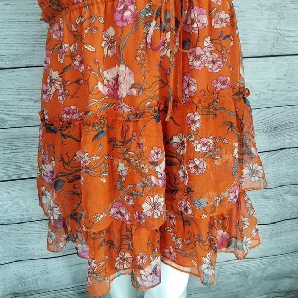 NEW Chelsea 28 XL Tiered Chiffon Fit & Flare Dress in Orange Floral - Picture 5 of 15